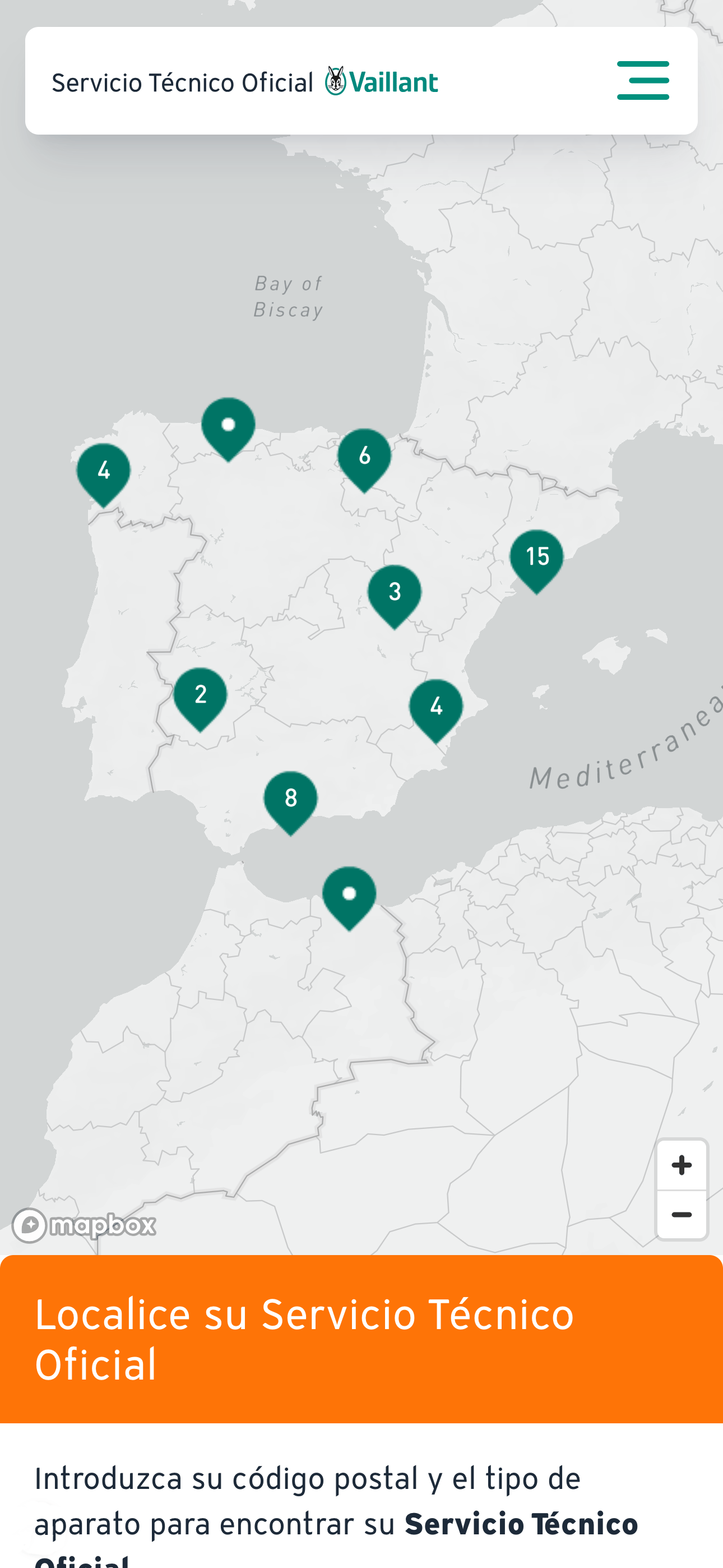 Mapa de los Servicios Técnicos Oficales en un smartphone